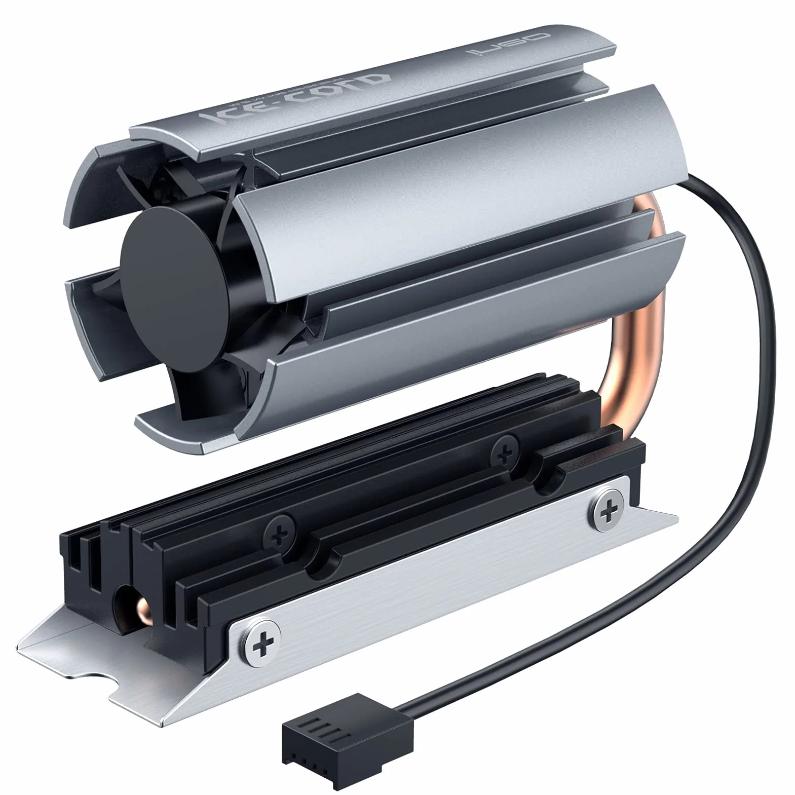 ineo Heatpipe chłodnica z wentylatorem PWM, wychylna obudowa chłodząca do M.2 SSD (2280), miedziana rura grzewcza 6 mm, regulowana prędkość, M9