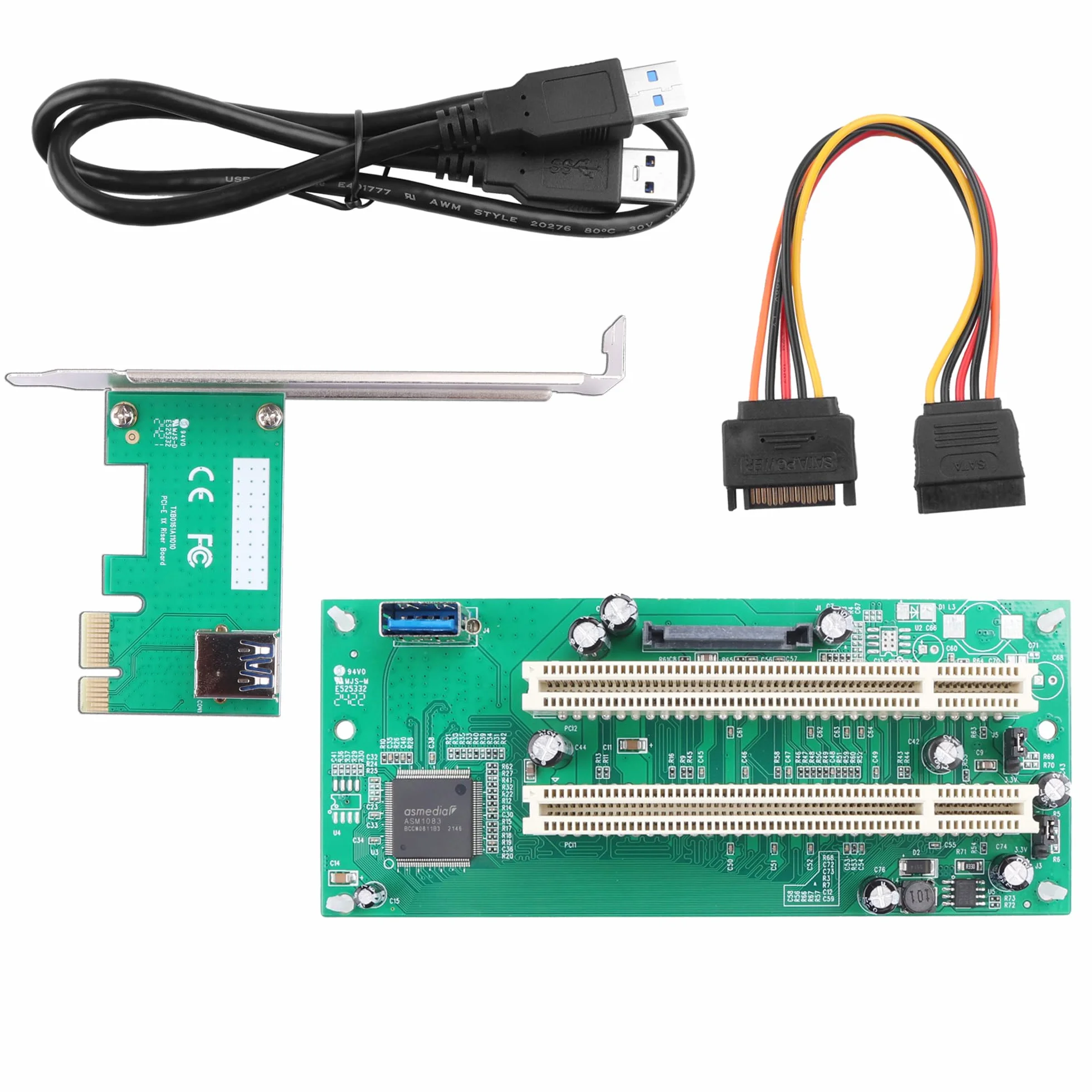 Karta adaptera PCIe 1X na PCI, podwójny konwerter z zewnętrznym zasilaczem SATA, wtyczka & Play do dźwięku/sieci/karty podatkowej złota