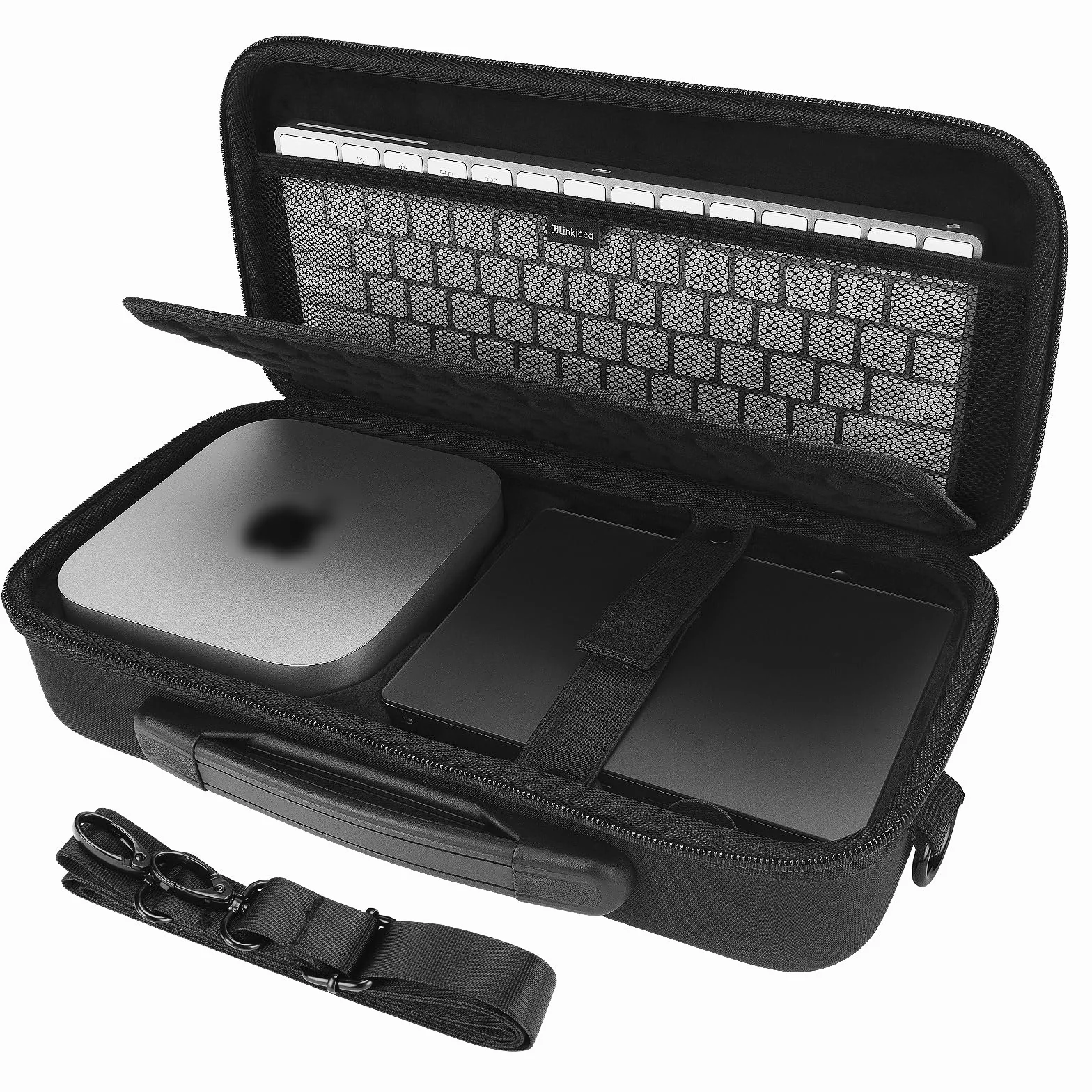 Linkidea Twarda obudowa podróżna, kompatybilna z komputerem stacjonarnym Apple 2024 Mac Mini, magiczna klawiatura, magiczna mysz i magiczny gładzik, ochronna torba podróżna (czarna)