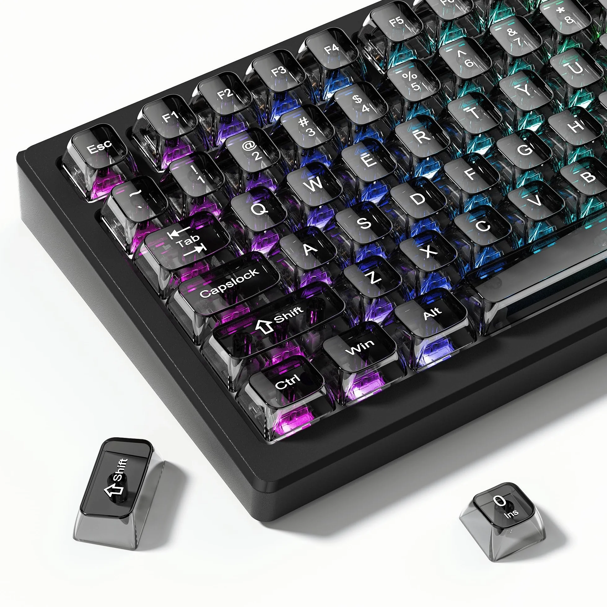 dagaladoo Grey Clear keycaps,Transparent keycaps 60 75 100 Percent,Ceramic Jelly Key caps Set,Shine Through Key caps.,MDA Profile Keyboard Key Cap for Mx Switches Mechanical Keyboard(115key)